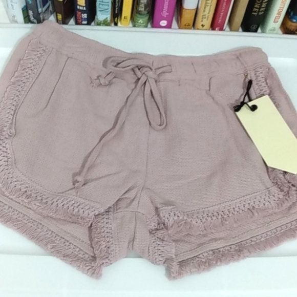 ANTHROPOLOGIE BANJARA ROSE GOLD TASSELED EDGE DRAWSTRING SHORTS SIZE SMALL NWT - Picture 6 of 6